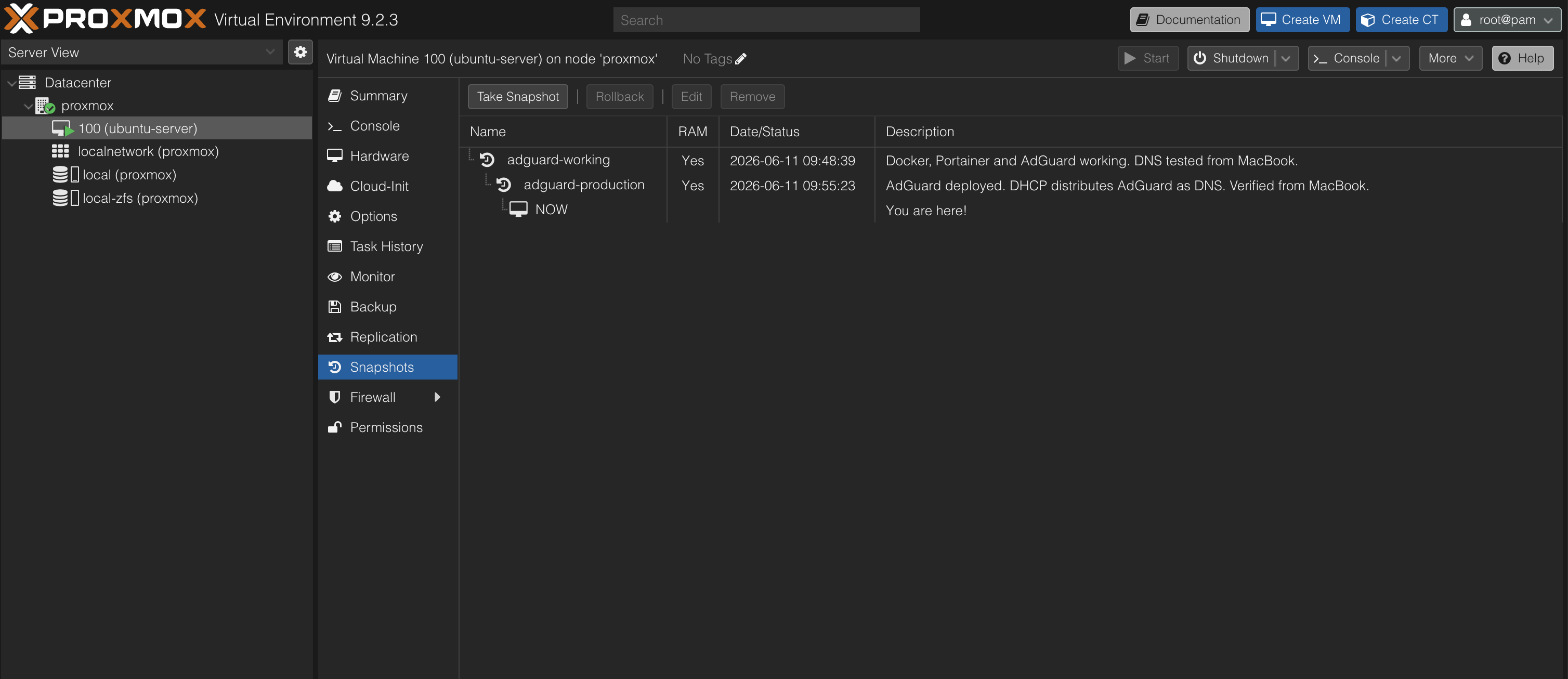 Proxmox Snapshots